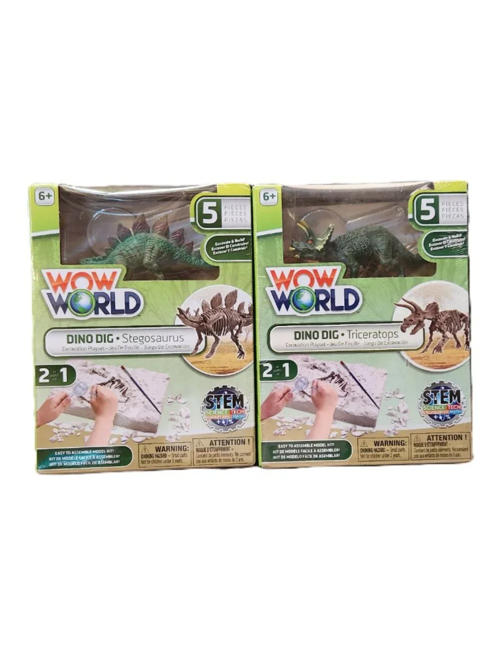 WOW WORLD DINO DIG - Dinosaur Excavation Playset - Set of Two (2) - NEW NIB